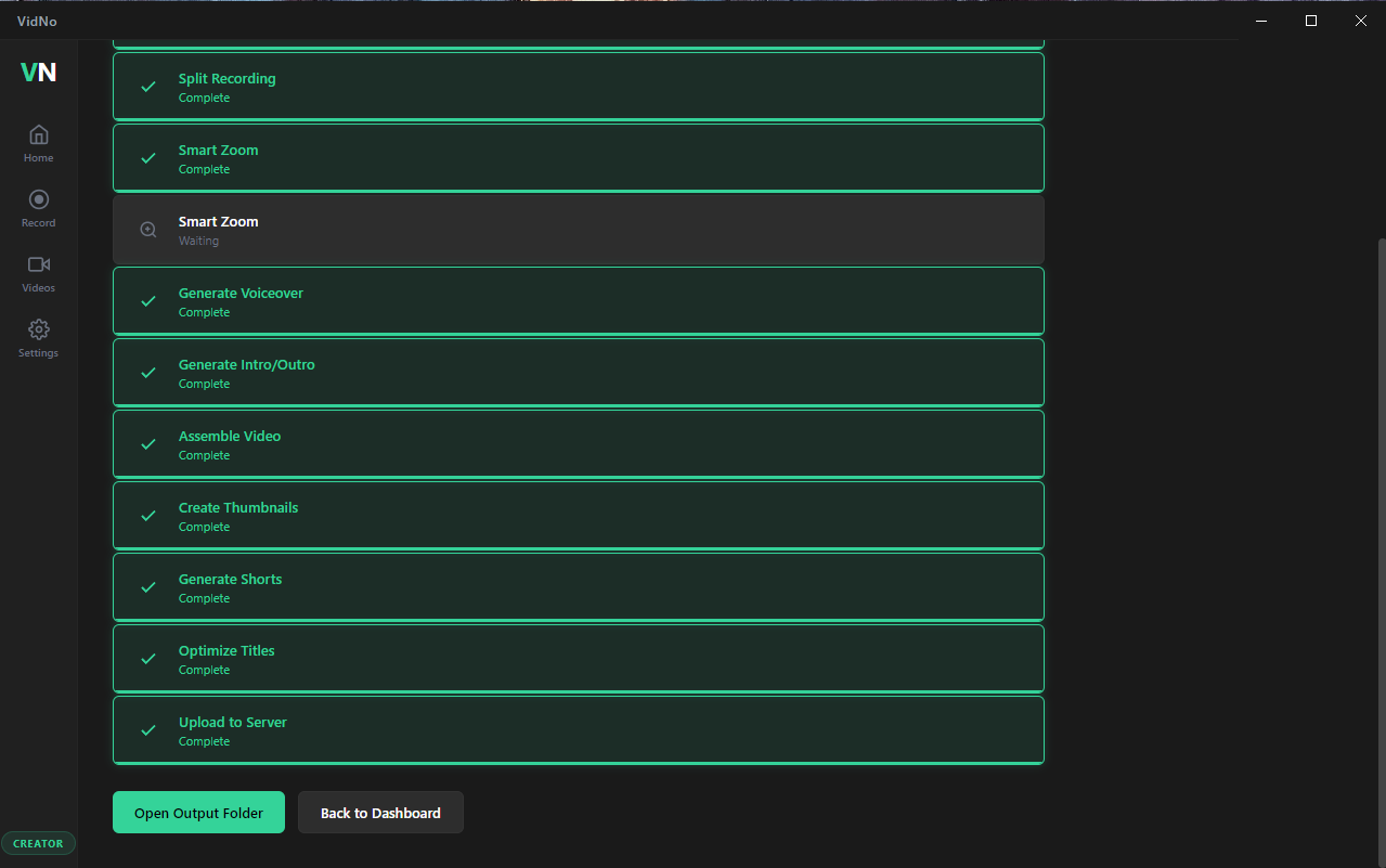 VidNo pipeline complete