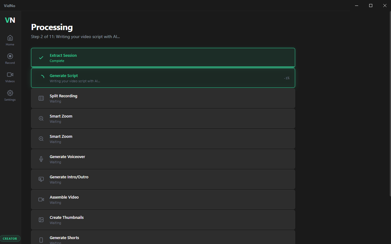 VidNo processing pipeline
